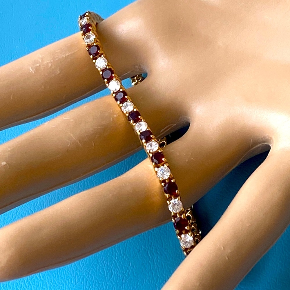 Sterling silver gold plated red clear CZ tennis bracelet